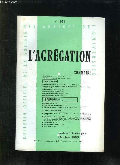 L AGREGATION N° 261 OCTOBRE 1980. SOMMAIRE: COMMUNICATIONS A LA …