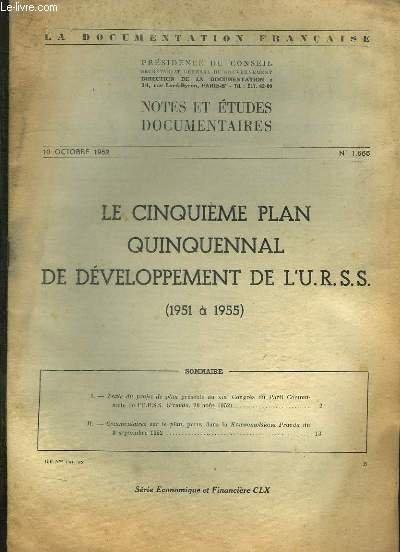 LA DOCUMENTATION FRANCAISE N° 1665 DU 10 OCTOBRE 1952. SOMMAIRE: …