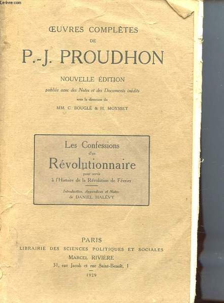 OEUVRES COMPLETES DE P. -J. PROUDHON - LES CONFESSIONS D'UN … | Immagine principale