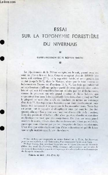 Essai sur la Toponymie Foresti�re du Nivernais (Ouvrage photocopi�) | Immagine principale