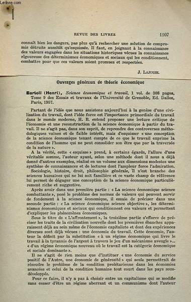 REVUES DES LIVRES. OUVRAGES GENERAUX DE THEORIE ECONOMIQUE.