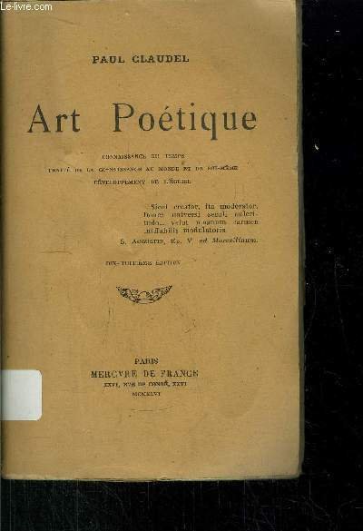 ART POETIQUE - CONNAISSANCE DU TEMPS - TRAITE DE LA …