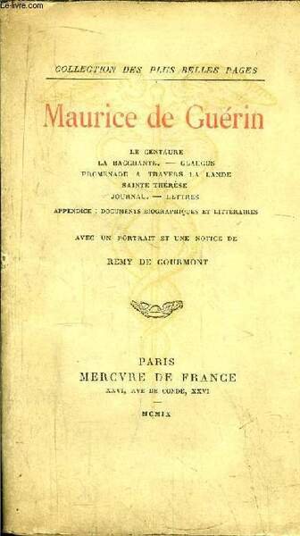 MAURICE DE GUERIN - COLLECTION DES PLUS BELLES PAGES/ Sommaire …