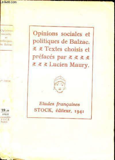 BALZAC - OPINIONS SOCIALES ET POLITIQUES SUIVI DE PENSEES DIVERSES | Immagine principale