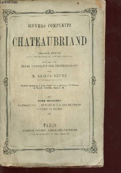 Ouvres complètes de Chateaubriand - nouvelle édition revue avec soin … | Immagine principale