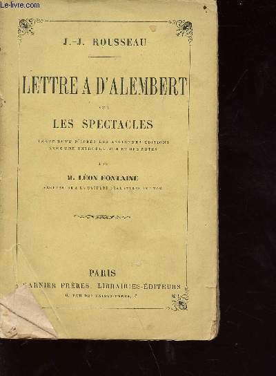 Lettre à d'alembert sur les spectacles - texte revu d'après … | Immagine principale