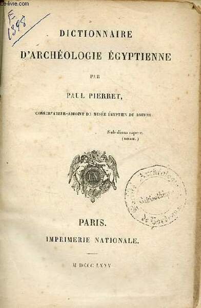 Dictionnaire d'archéologie égyptienne. | Immagine principale