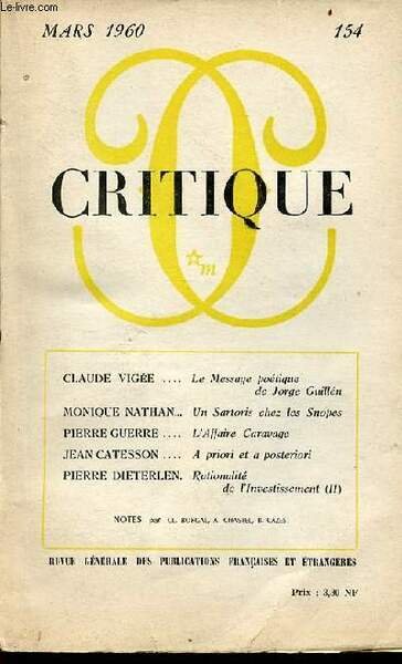 Critique revue générale des publications françaises et étrangères n°154 mars …