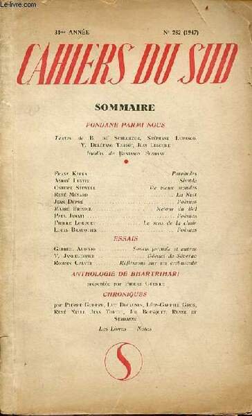 Cahiers du sud n°282 34me année 1947 - Fondane parmi …