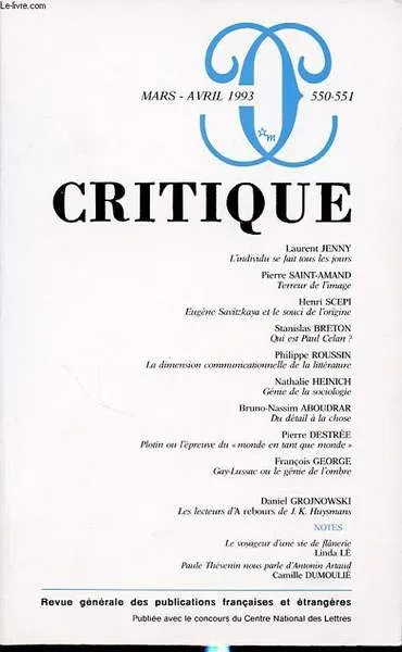 CRITIQUE N�550-551 : Laurent Jenny - L individu se fait … | Immagine principale