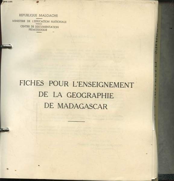 FICHES POUR L ENSEIGNEMENT DE LA GEOGRAPHIE DE MADAGASCAR