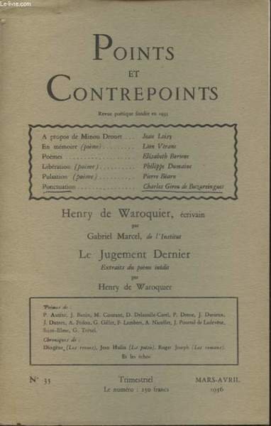 POINTS ET CONTRE POINTS N�35 : HENRY DE WAROQUIER PAR …