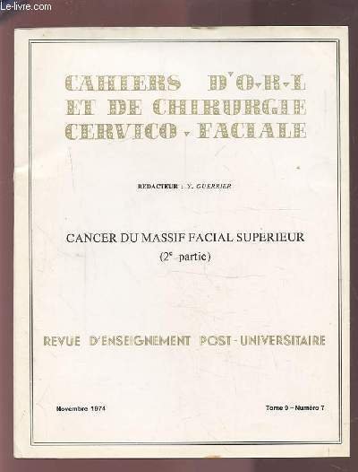 COLLECTION CAHIERS D'O.R.L. ET DE CHIRURGIE CERVICO-FACIALE - TOME 9 ...