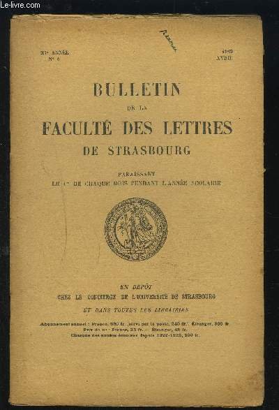 BULLETIN DE LA FACULTE DES LETTRES DE STRASBOURG - N�6, … | Immagine principale