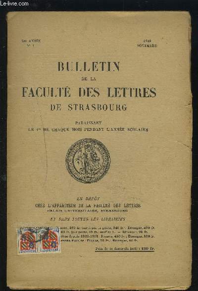 BULLETIN DE LA FACULTE DES LETTRES DE STRASBOURG - N�1, … | Immagine principale