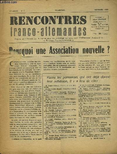 RENCONTRES FRANCO-ALLEMANDES - Nï¿½1 / 1ï¿½ ANNEE NOVEMBRE 1959 : … | Immagine principale