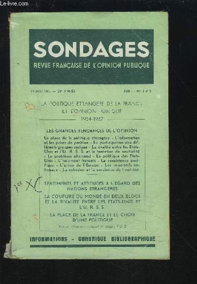 SONDAGES - REVUE N�1+2 / 1958 / 20� ANNEE : … | Immagine principale