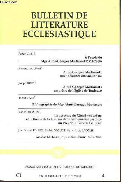 BULLETIN DE LITTERATURE ECCLESIASTIQUE - CI/4 OCTOBRE-DECEMBRE 2000 - A … | Immagine principale