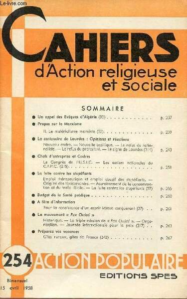 CAHIERS D'ACTION RELIGIEUSE ET SOCIALE N�254 - 15 AVRIL 58 … | Immagine principale