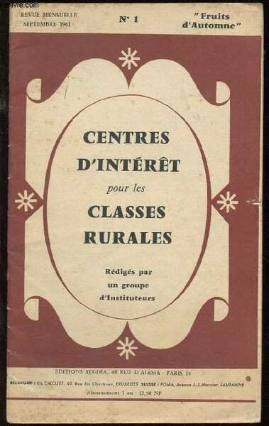 CENTRES D'INTERET POUR LES CLASSES RURALES - SEPT 61 - N�1 : FRUIT D'AUTOMNE