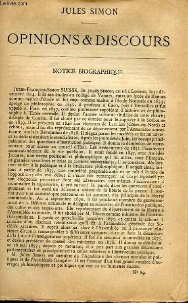 BIBLIOTHEQUE POPULAIRE N�89 : OPINIONS & DISCOURS | Immagine principale