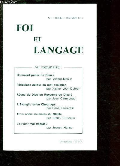 N�1 - OCTOBRE -DECEMBRE 1976 - FOI ET LANGAGE : …