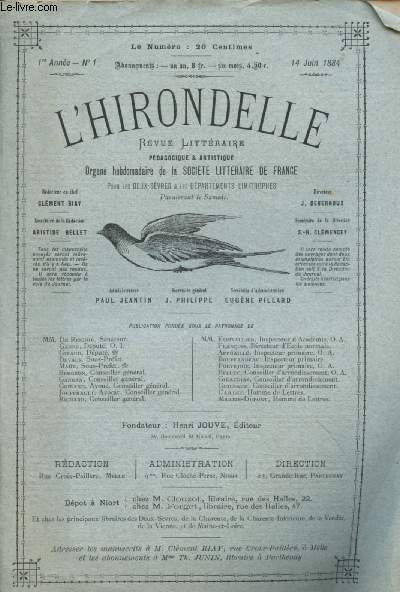 N�1 - 1RE ANNEE - 14 JUIN 1984 - L'HIRONDELLE …