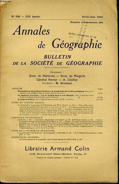 ANNALES DE GEOGRAPHIES bulletin de la soci�t� g�ographique) n�290 : …