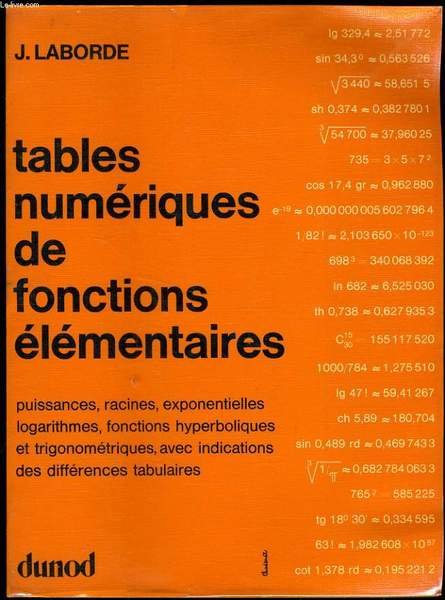 TABLEAU NUMERIQUES DE FONCTIONS ELEMENTAIRES