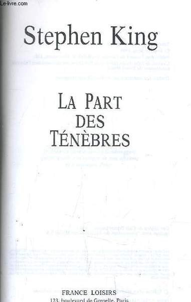 LA PART DES TENEBRES. | Immagine principale
