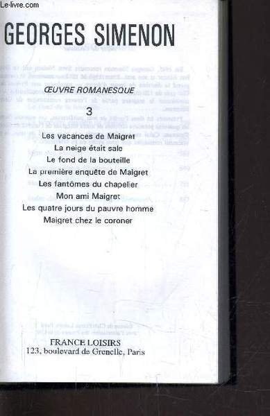 TOUT SIMENON - TOME 3 : LES VACANCES DE MAIGRET …