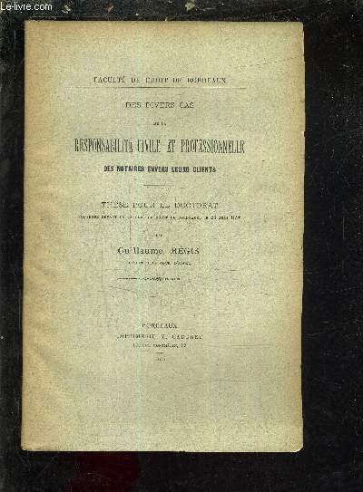DES DIVERS CAS DE LA RESPONSABILITE CIVILE ET PROFESSIONNELLE DES … | Immagine principale