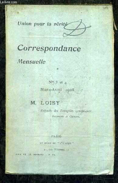 CORRESPONDANCE MENSUELLE - UNION POUR LA VERITE - NUMERO 3 … | Immagine principale
