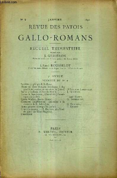 REVUE DES PATOIS GALLO ROMANS - N� 9 JANVIER 1890 …