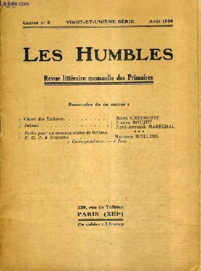 LES HUMBLES REVUE LITTERAIRE MENSUELLE DES PRIMAIRES CAHIER N�6 21E … | Immagine principale