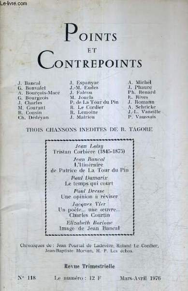POINTS ET CONTREPOINTS N�118 MARS AVRIL 1976 - Tristan Corbi�re … | Immagine principale