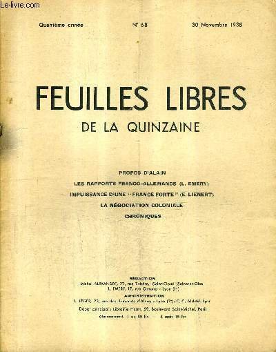 FEUILLES LIBRES DE LA QUINZAINE N�68 4E ANNEE 30 NOVEMBRE …