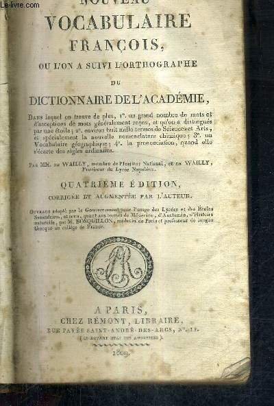 NOUVEAU VOCABULAIRE FRANCOIS OU L'ON A SUIVI L'ORTHOGRAPHE DU DICTIONNAIRE …