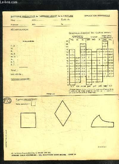 BATTERIE PREDICTIVE DE L'APPRENTISSAGE DE LA LECTURE - APPLICATION INDIVIDUELLE