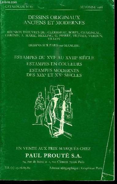 CATALOGUE N�87 - AUTOMNE 1986 - Dessins originaux anciens et …