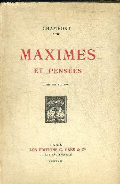 MAXIMES ET PENSEES SUIVIES DE DIALOGUES PHILOSOPHIQUES - 5EME EDITION. | Immagine principale