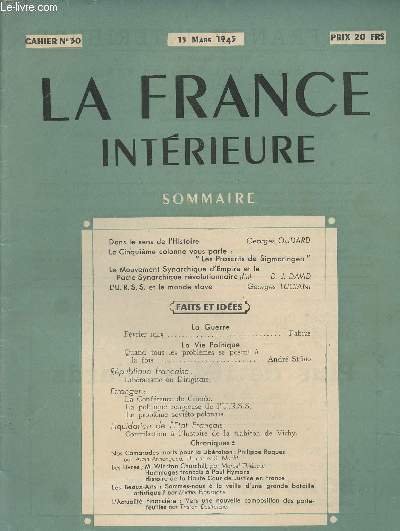La France Int�rieure - Cahier n�30 15 mars 1945 - …