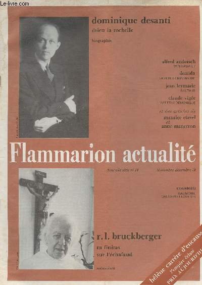 Flammarion Actualit� nouvelle s�rie n�14 nov. d�c. 78 - Dominique Desanti - Alfred Andersch - Derrida - Jean Leymarie - Claude Vig�e - R.L. Bruckberger.