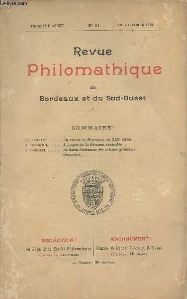 Revue philomathique de Bordeaux et du Sud-Ouest - N�11, 3e …