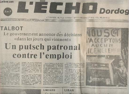 L'Echo Dordogne n�12158 sam. 17 d�c. 82 - Talbot, le …
