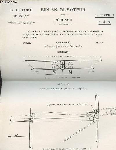 Biplan Bi-moteur - N�2905bis - R�glage - L. Type 1 …