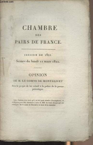 Chambre des pairs de France, Session de 1821, s�ance du … | Immagine principale