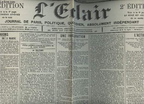 A la une - Fac-simil� 8- vol. 1- L'Eclair 13e ann�e n�4175 jeudi 3 mai 1900 - Opinions Les bureaux de la Marine - Une inauguration, les beaux-arts a l'exposition internationale de 1900 - L'actualit�, l'oeuvre de Gambetta jug�e par M. Trarieux.