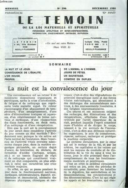 LE TEMOIN DES LOIS NATURELLES ET SPIRITUELLES N°296, DECEMBRE 1980. …