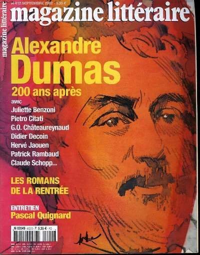 MAGAZINE LITTERAIRE N°412, SEPTEMBRE 2002. ALEXANDRE DUMAS, 200 ANS APRES … | Immagine principale